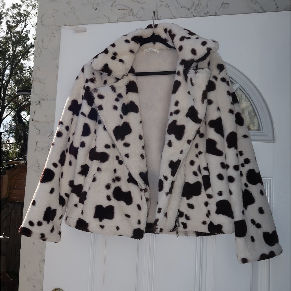 12th tribe cow print fuzzy jacket